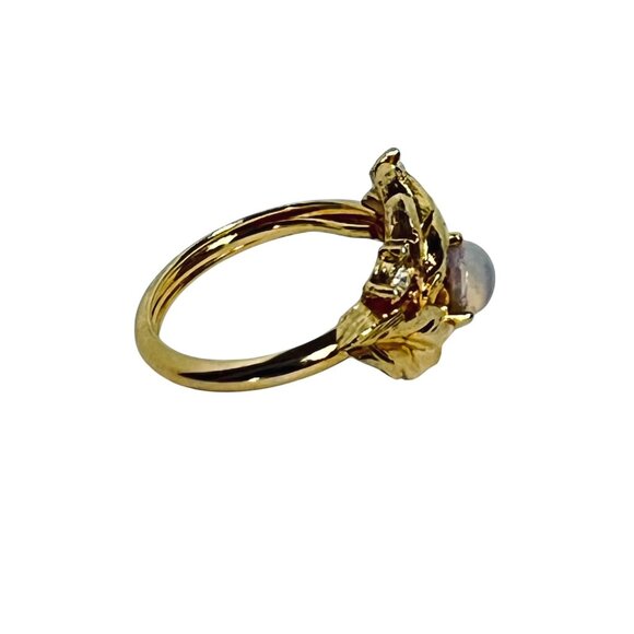 Avon Gold Tone, Faux Opal and Clear Rhinestone Adjustable Statement Ring (462) - Picture 4 of 6